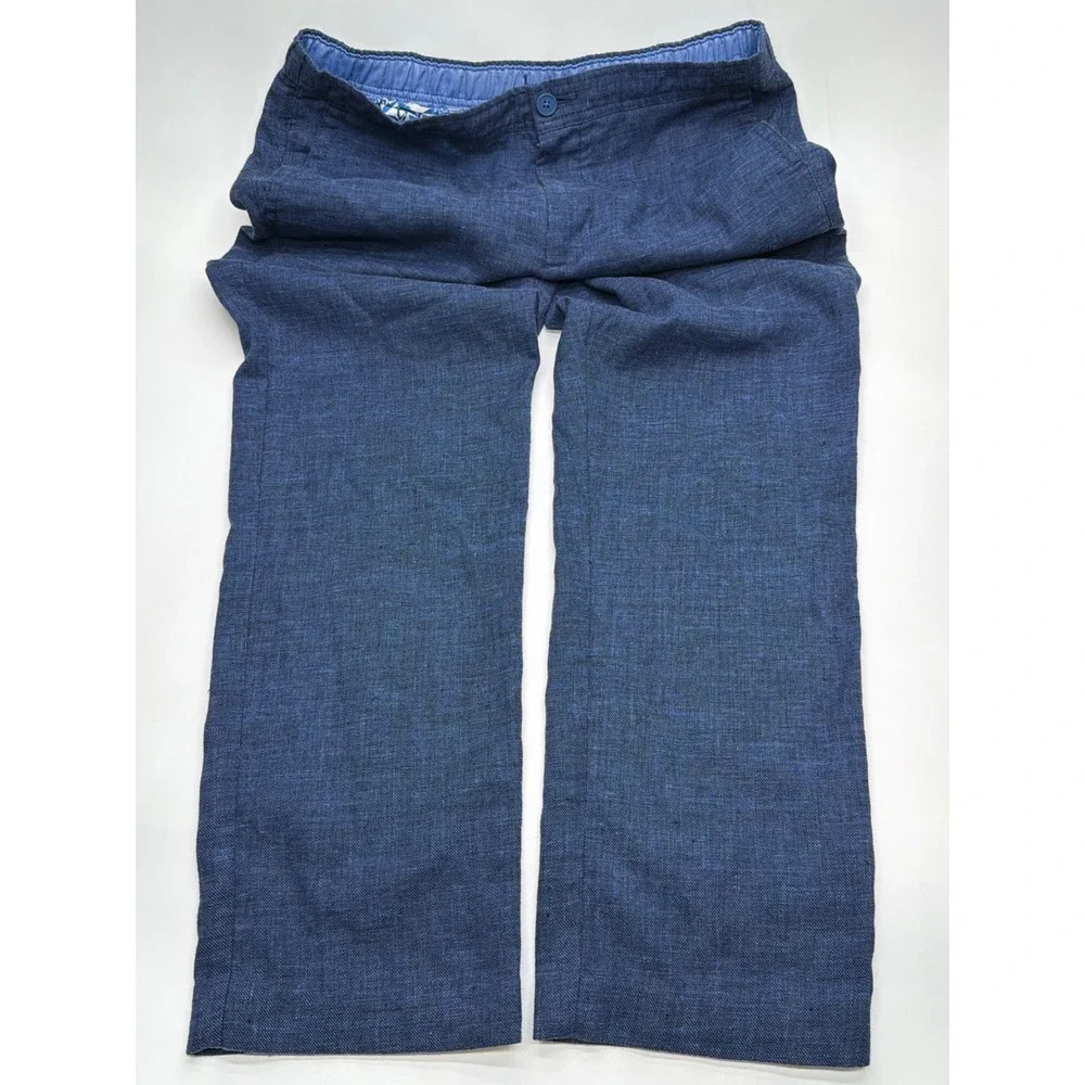 Tommy Bahama Mens Blue Linen Blend Relaxed Coastal Pants Size Medium 32x28